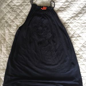 Navy blue crochet neck detailed halter top